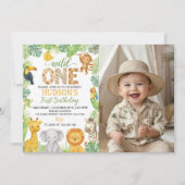 Wild One Animals Safari 1st Birthday Photo Kaart (Voorkant)