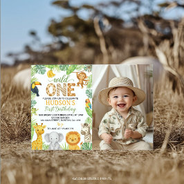Wild One Animals Safari 1st Birthday Photo Kaart