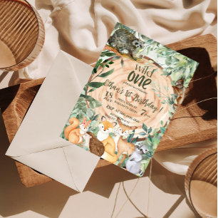 Wild One Animals Woodland 1e verjaardag uitnodigin Kaart