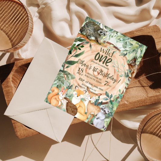 Wild One Animals Woodland 1e verjaardag uitnodigin Kaart