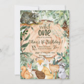 Wild One Animals Woodland 1e verjaardag uitnodigin Kaart (Voorkant)
