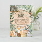 Wild One Animals Woodland 1e verjaardag uitnodigin Kaart (Staand voorkant)