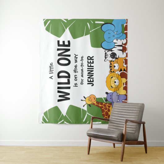 "Wild One Arrival" gepersonaliseerd Safari Baby sh Wandkleed (In situ)