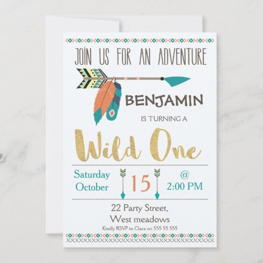 Wild One Arrow 1st Birthday Invitation for Boy Kaart (Voorkant)