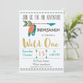 Wild One Arrow 1st Birthday Invitation for Boy Kaart (Staand voorkant)
