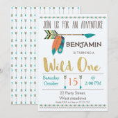 Wild One Arrow 1st Birthday Invitation for Boy Kaart (Voorkant / Achterkant)