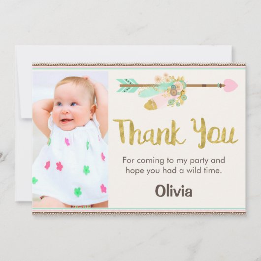 Wild One Arrow Tribal 1e verjaardag Bedankkaart (Voorkant)