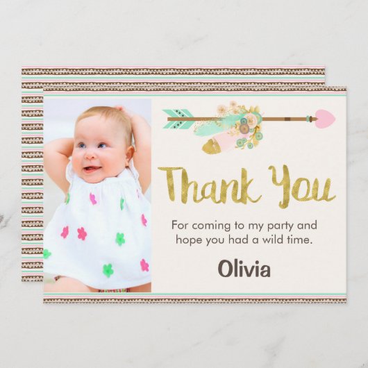 Wild One Arrow Tribal 1e verjaardag Bedankkaart (Voorkant / Achterkant)