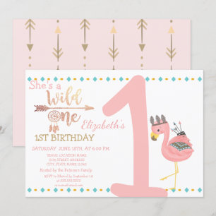 Wild One, Arrows, Dream Catcher Flamingo Birthday Kaart