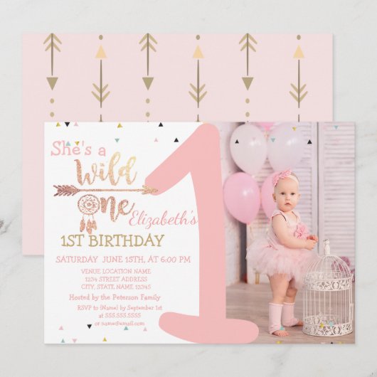 Wild One, Arrows, Dream Catcher je foto Birthday Kaart (Voorkant / Achterkant)