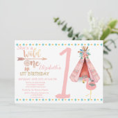 Wild One, Arrows, Flamingo Boho Birthday Invitatio Kaart (Staand voorkant)