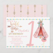 Wild One, Arrows, Flamingo Boho Birthday Invitatio Kaart (Voorkant / Achterkant)