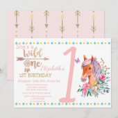 Wild One, Arrows, Pony Flowers Verjaardagsuitnodig Kaart (Voorkant / Achterkant)