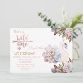 Wild One, Arrows, Swan Flowers, Boho Birthday Kaart (Staand voorkant)