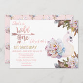 Wild One, Arrows, Swan Flowers, Boho Birthday Kaart (Voorkant / Achterkant)