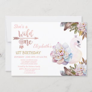 Wild One, Arrows, Swan Flowers, Boho Birthday Kaart