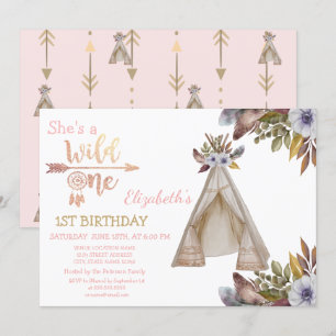 Wild One, Arrows, Tent, Flowers, Boho Birthday Kaart