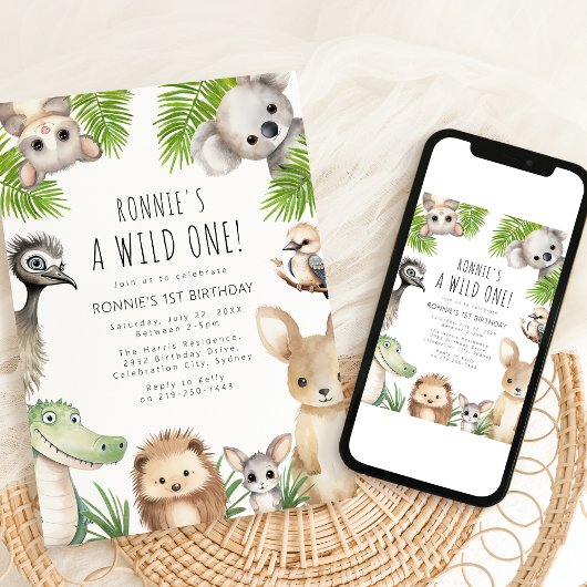 Wild One! Australisch dier 1e verjaardagsfeestje Kaart