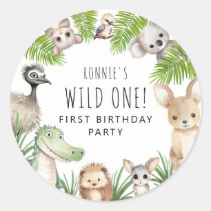 Wild One! Australisch Dieren Verjaardagsfeestje Ronde Sticker