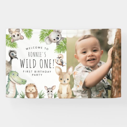Wild One! Australische dieren verjaardagsfeestje Spandoek (Horizontaal)