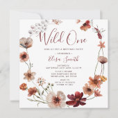 Wild One Autumn Boho Wildblobloemen Birthday Party Kaart (Voorkant)