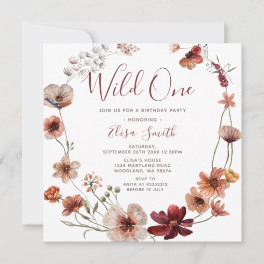 Wild One Autumn Boho Wildblobloemen Birthday Party Kaart (Voorkant)