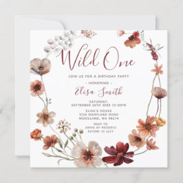 Wild One Autumn Boho Wildblobloemen Birthday Party Kaart