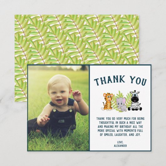 Wild One Baby 1st Birthday Oerwoud Animals Foto Bedankkaart (Voorkant / Achterkant)