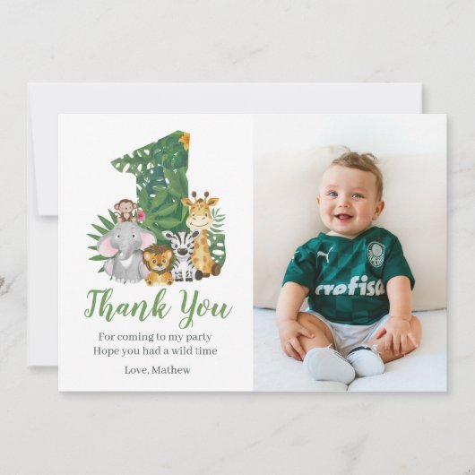 Wild One Baby 1st Birthday Oerwoud Safari Bedankkaart (Voorkant)