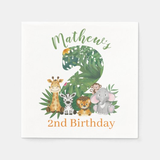 Wild One Baby 1st Birthday Oerwoud Safari Napkins Servet (Voorkant)