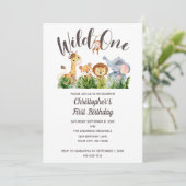 Wild One Baby Animals Oerwoud Safari 1ste verjaard Kaart (Staand voorkant)