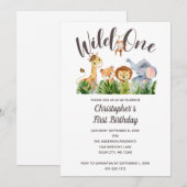 Wild One Baby Animals Oerwoud Safari 1ste verjaard Kaart (Voorkant / Achterkant)