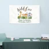 Wild One Baby Animals Oerwoud Safari 1ste verjaard Spandoek (Beurs)