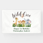 Wild One Baby Animals Oerwoud Safari 1ste verjaard Spandoek (Horizontaal)