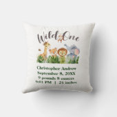 Wild One Baby Animals Oerwoud Safari Birth Stats Kussen (Achterkant)