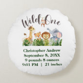 Wild One Baby Animals Oerwoud Safari Birth Stats Rond Kussen (Voorkant)