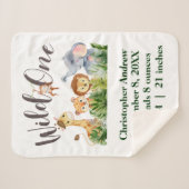 Wild One Baby Animals Oerwoud Safari Birth Stats Sherpa Deken (Voorkant (horizontaal))