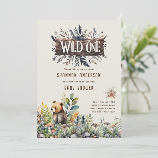 Wild One Baby Beer Woodland Animals Rustiek Kaart (Staand voorkant)