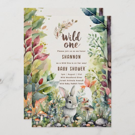 Wild One Baby Bunny Woodland Dieren Rustiek Kaart (Voorkant / Achterkant)