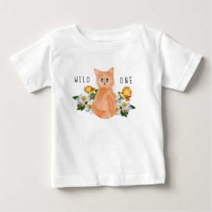 Wild One - Baby Cat and Flowers 1st Birthday