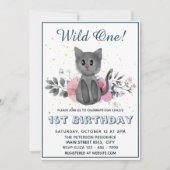 Wild One - Baby Cat and Flowers 1st Birthday Kaart (Voorkant)