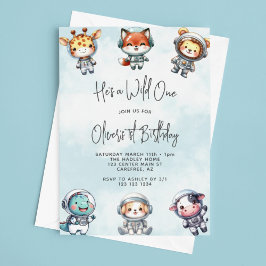 Wild One Baby Dier Astronauten 1e Verjaardag Kaart