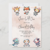 Wild One Baby Dier Astronauten Roze 1e Verjaardag Kaart (Voorkant)