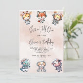 Wild One Baby Dier Astronauten Roze 1e Verjaardag Kaart (Staand voorkant)