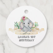 Wild One - Baby Elephant and Flowers 1st Birthday Bedankjes Labels (Voorkant)
