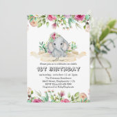 Wild One - Baby Elephant and Flowers 1st Birthday Kaart (Staand voorkant)