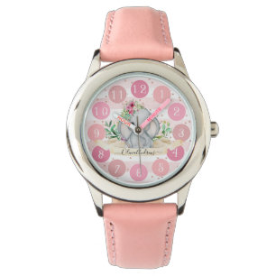 Wild One - Baby Elephant and Flowers Cute Horloge