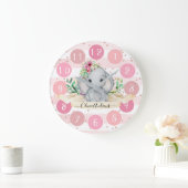 Wild One - Baby Elephant and Flowers Large Clock Grote Klok (Huis)