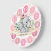 Wild One - Baby Elephant and Flowers Large Clock Grote Klok (Hoek)