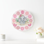 Wild One - Baby Elephant and Flowers Large Clock Grote Klok (Huis)